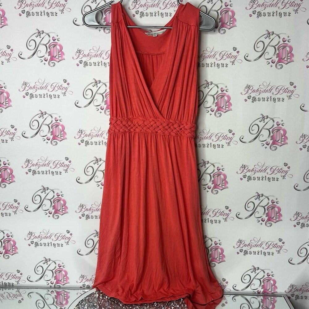 Cleo dress Vneck stretchy tank style orange bright Coral High Low Dress